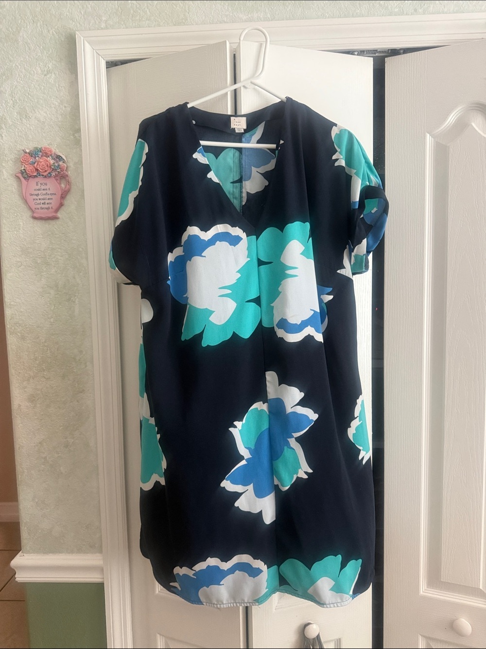 a new day Navy Midi Dress with Teal, Blue & White Floral Print